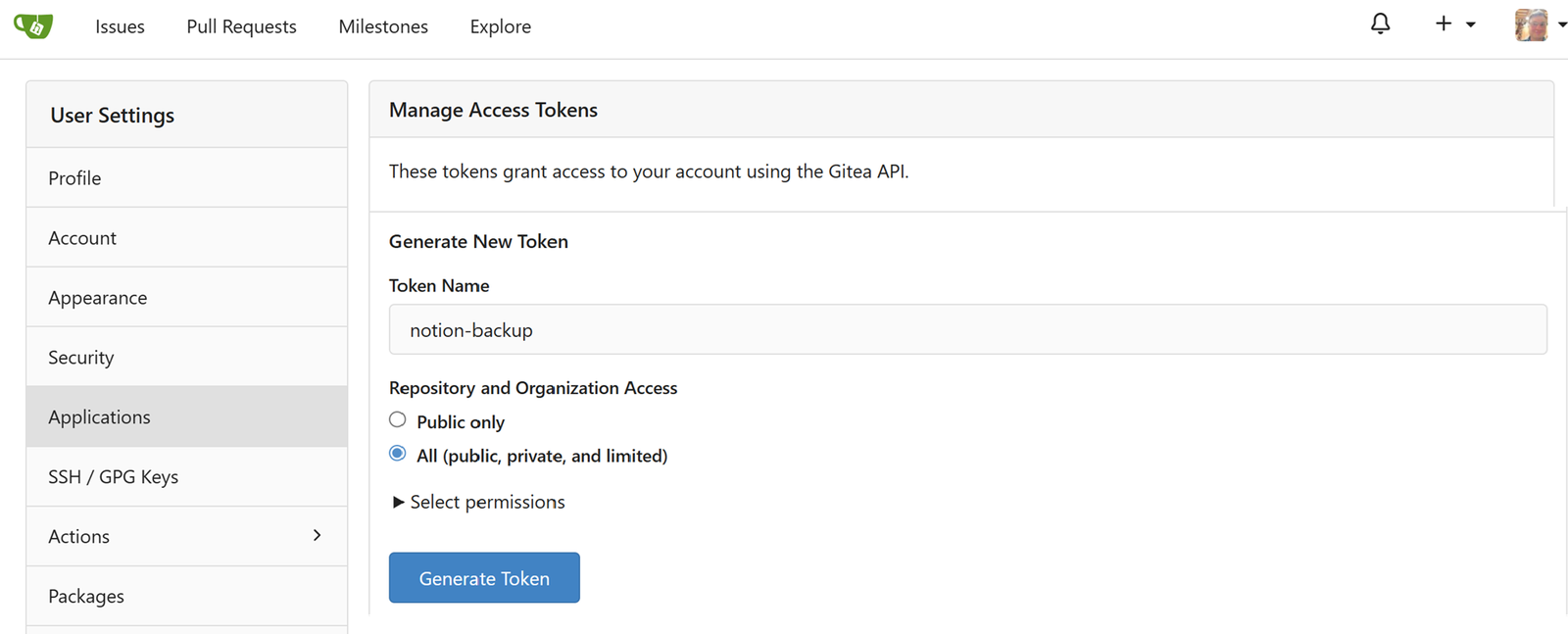 4 create gitea repos token