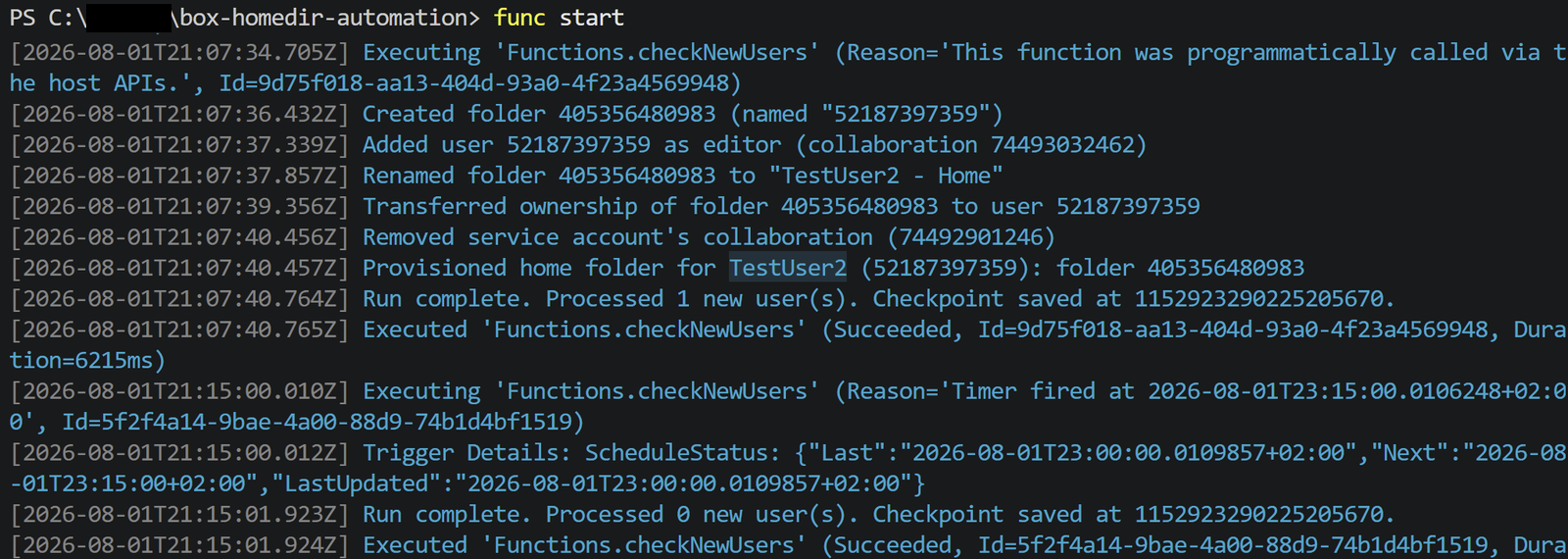 Log output of the timer function