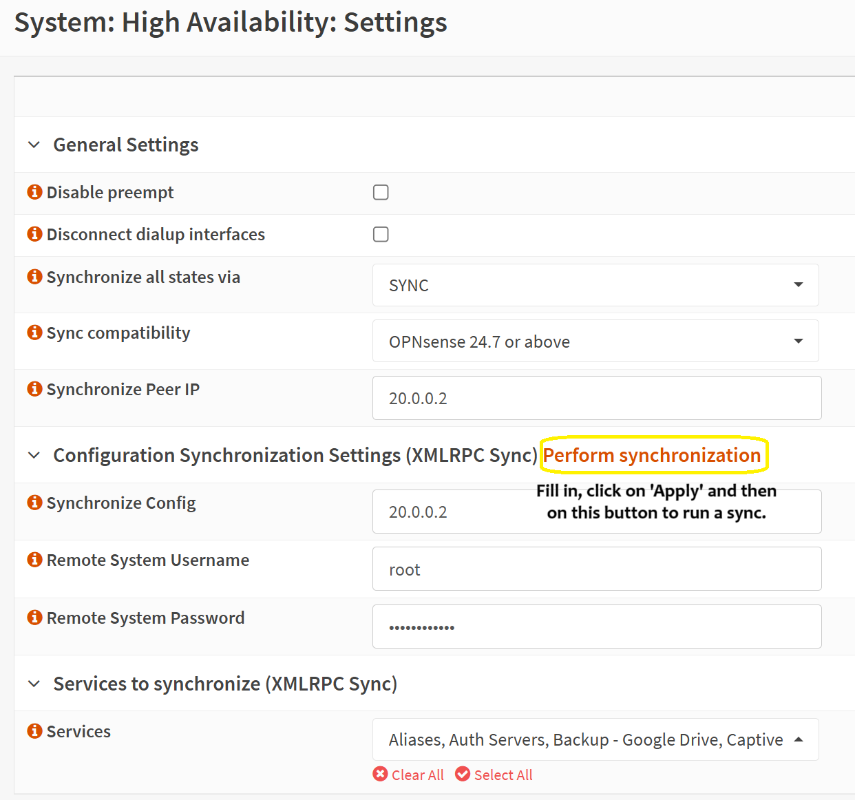 12 set up pfsync xml rpc