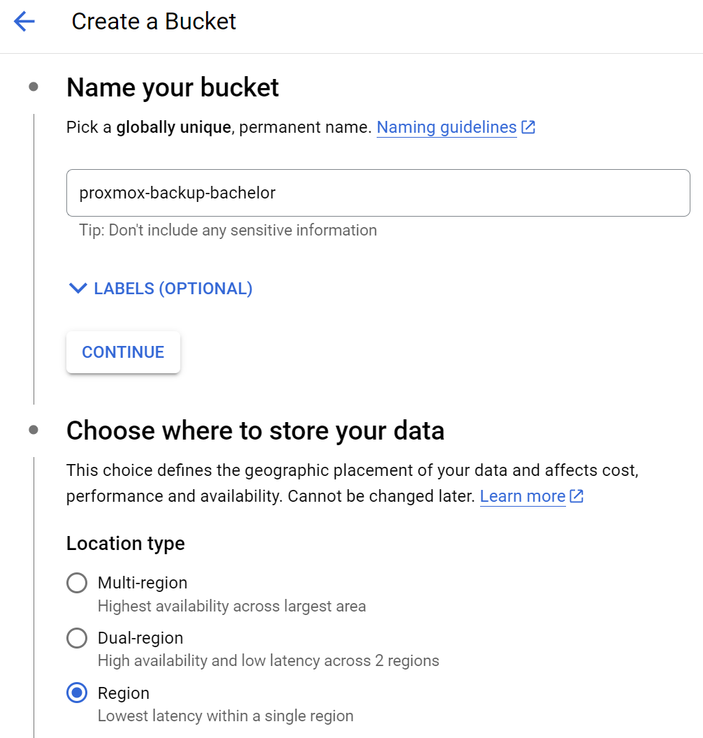 5 bucket set up google archive