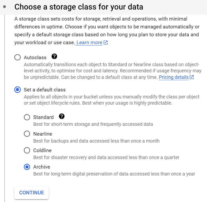 6 bucket set up google archive