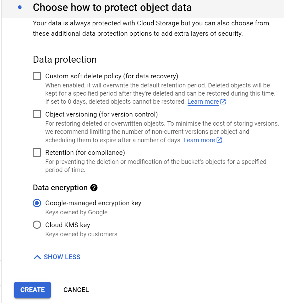 8 bucket set up google archive