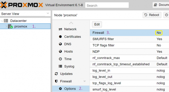 Proxmox firewall не работает