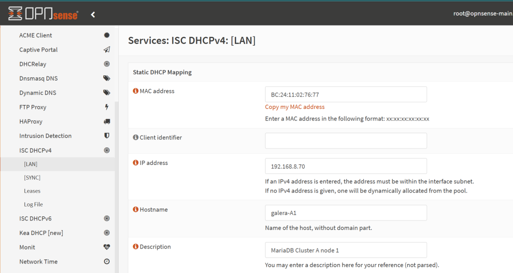 Assign static IP in OPNSense for your LXC