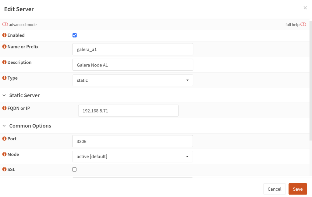 HAProxy on OPNSense - add your MariaDB containers.