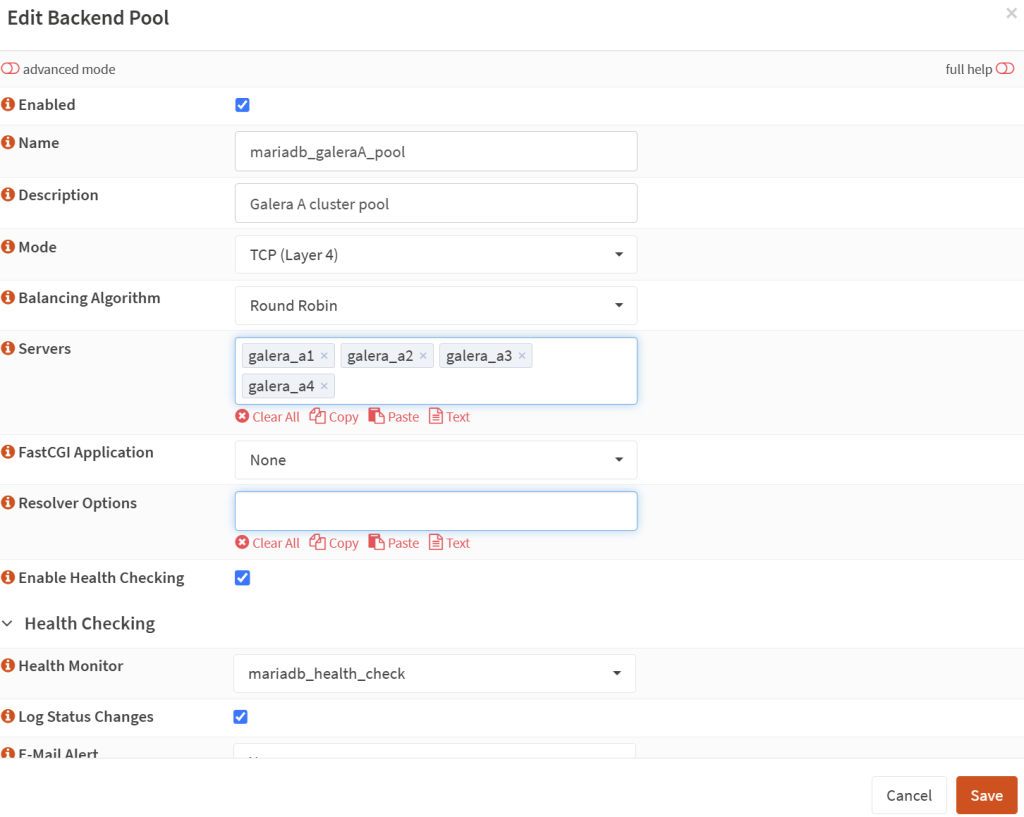 HAPRoxy on OPNSense - Add cluster into a back-end pool