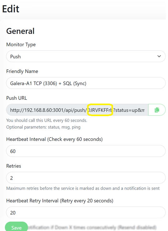 Create a (passive) push in Uptime Kuma