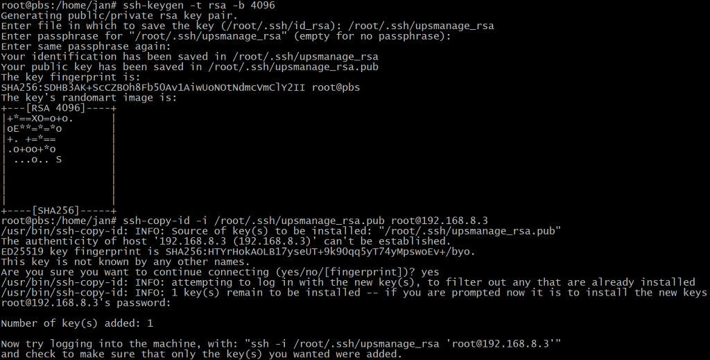 For password-less access to remotely shutdown each Proxmox host, we need to create and copy over an SSH key as root.