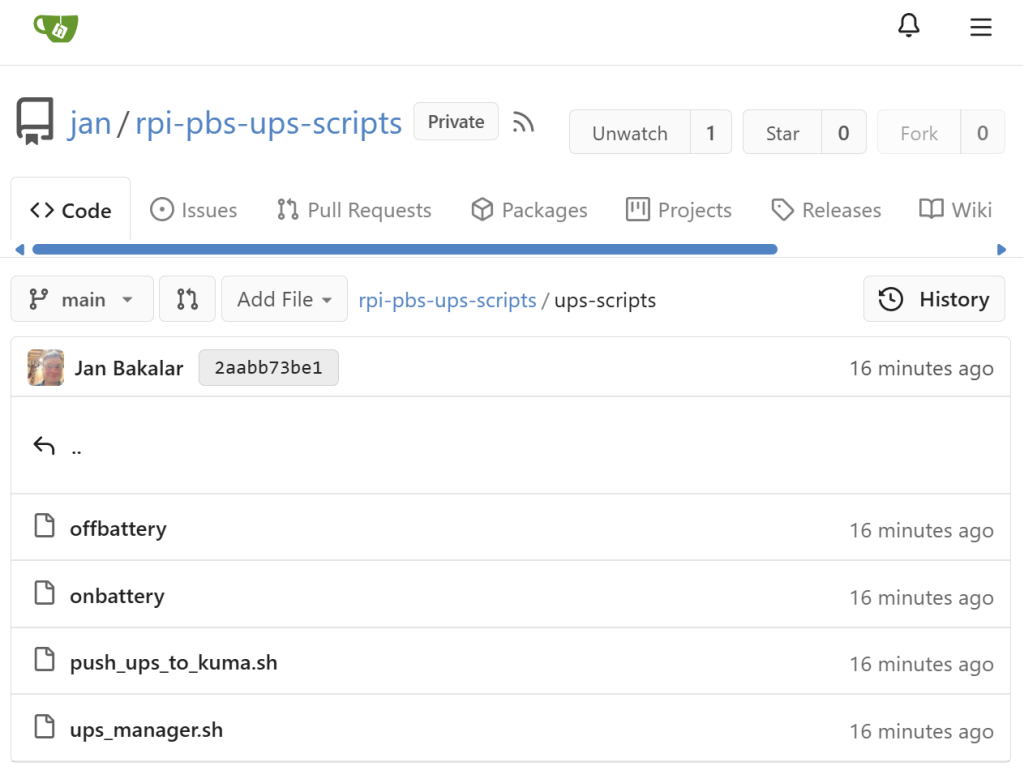 A screenshot from Gitea showcasing the scripts being stored there for better source version control.