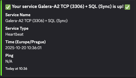 Notification of service recovery from UptimeKuma to Discord.