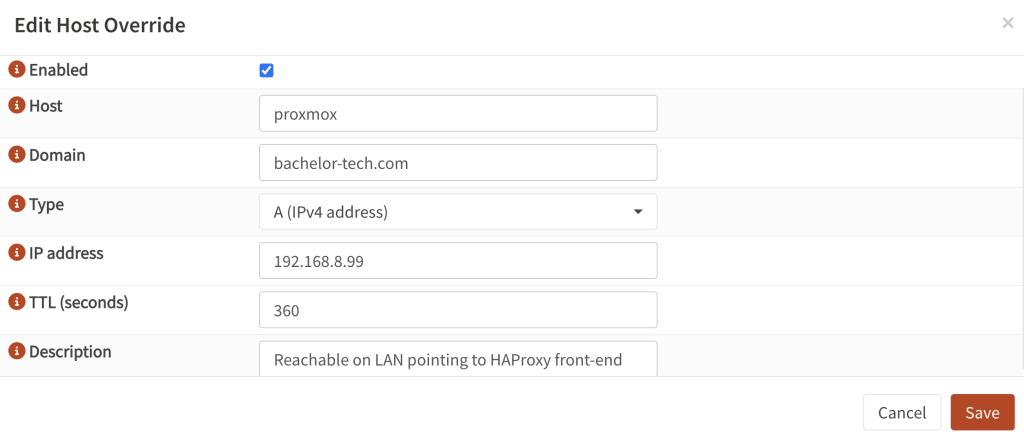Add your virtual host reference to Unbound to point to your virtual IP