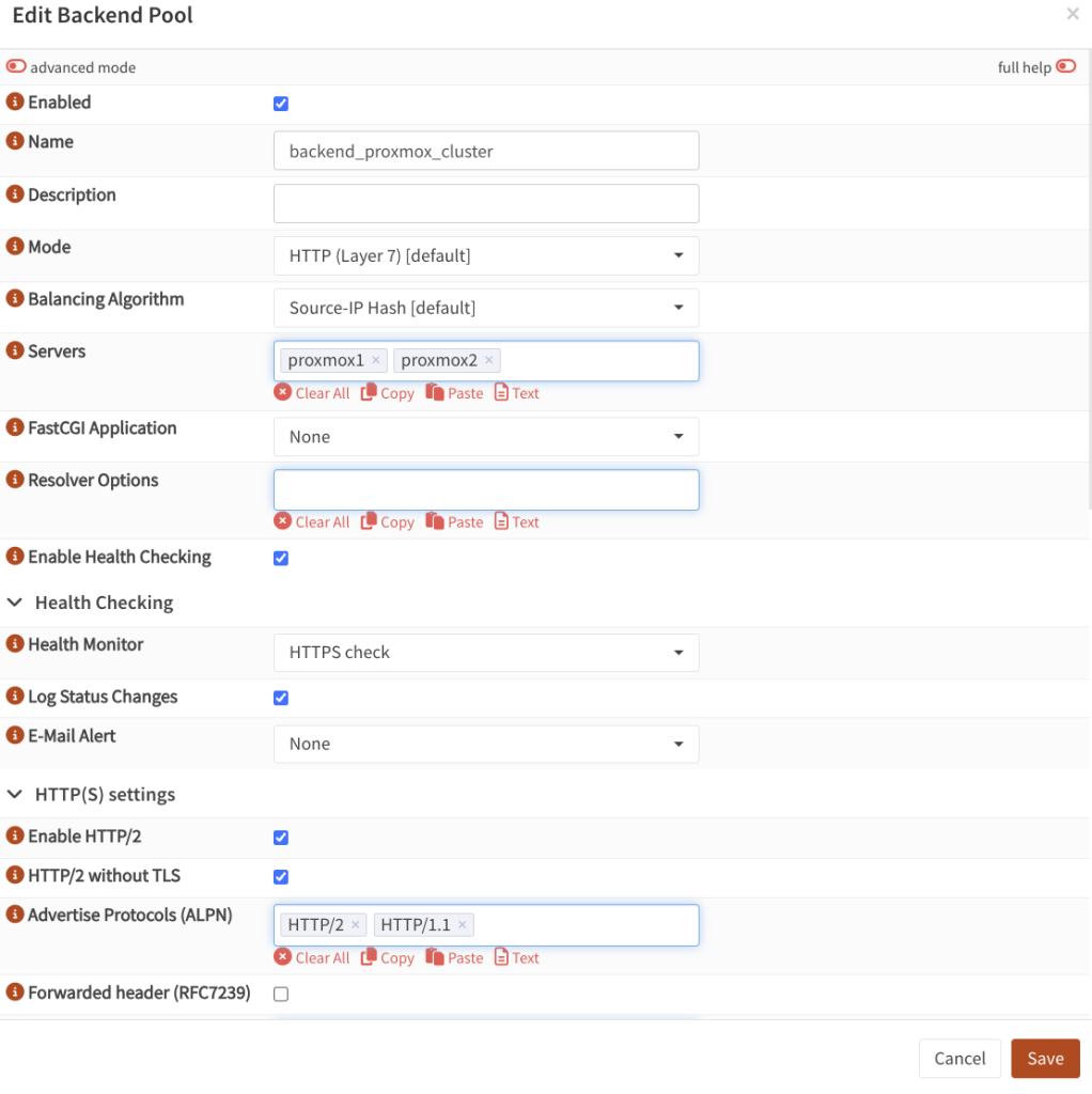 Create a back-end pool in OPNSense HAProxy and add your 'real servers' into it.