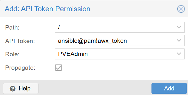 Create a custom Proxmox user for ansible and add its own API token and permissions.