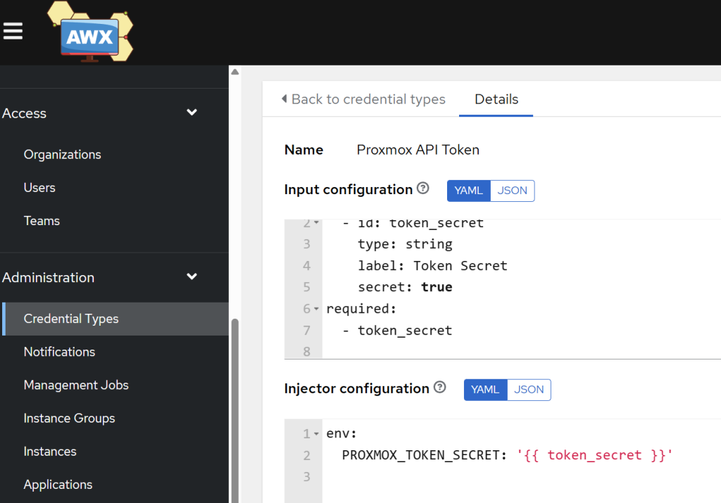 Create a custom credential type to match your Proxmox credentials.