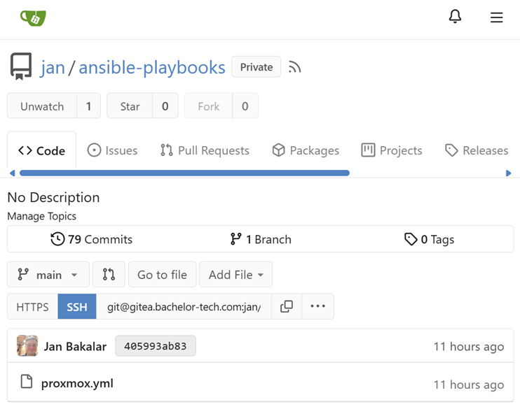 Gitea repo with proxmox.yml inside