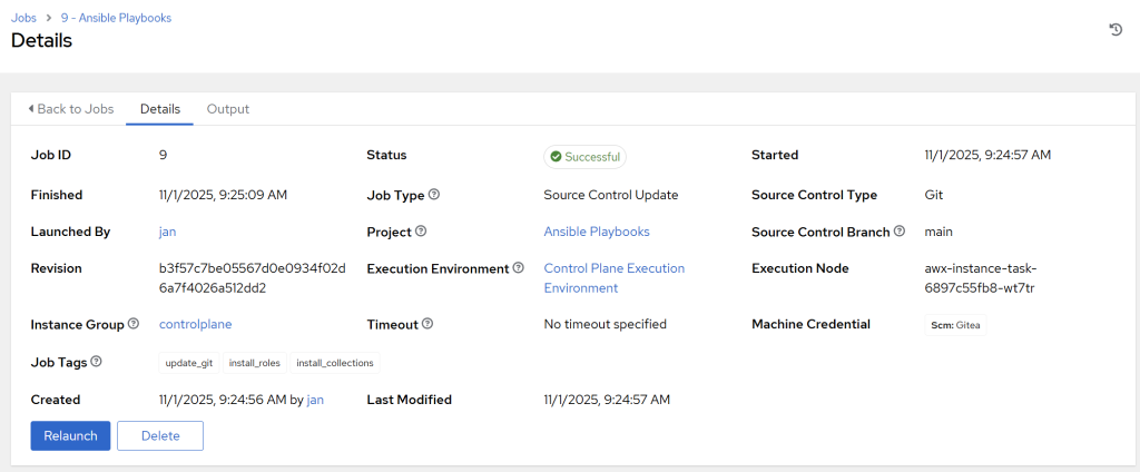 Result of the dynamic inventory source import in AWX.