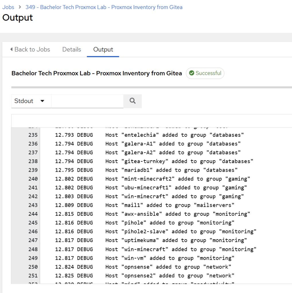 Result of a successful import of dynamic inventory to AWX.