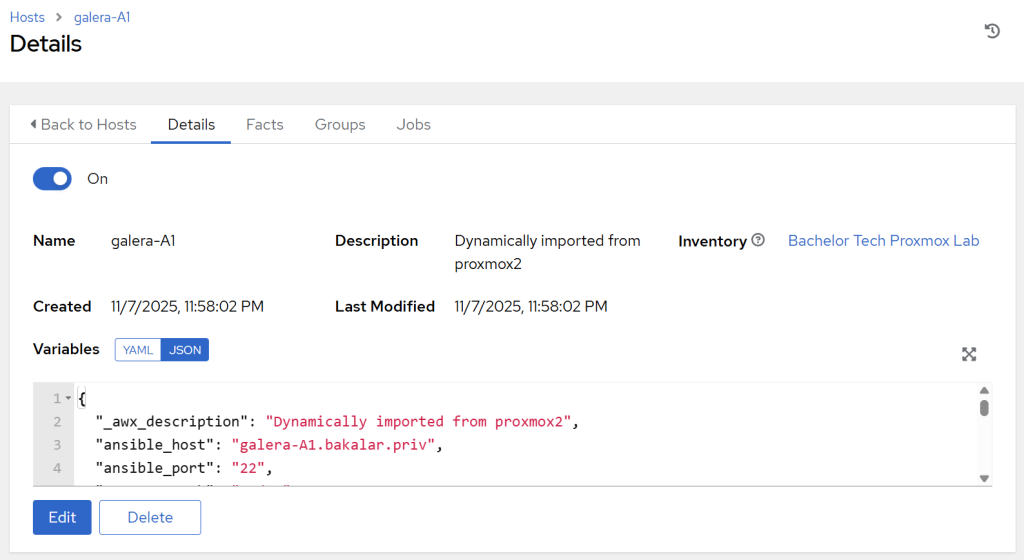 An example of a dynamically imported LXC (container) from Proxmox with SSH port 22.