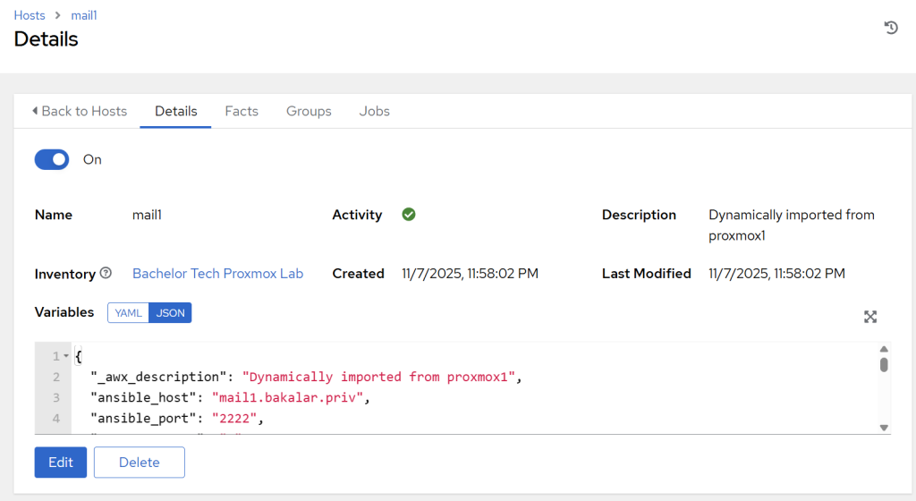 An example of a dynamically imported VM from Proxmox with SSH port 2222.