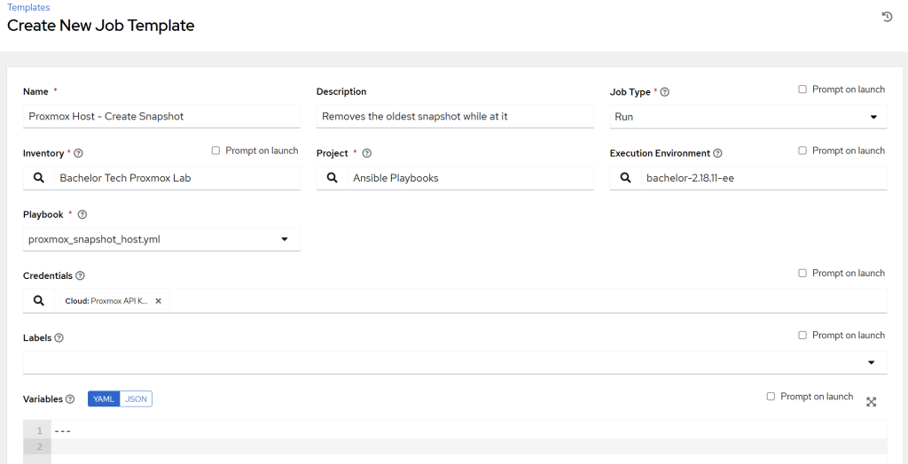 Create a snapshot job template in AWX fetched from Gitea.