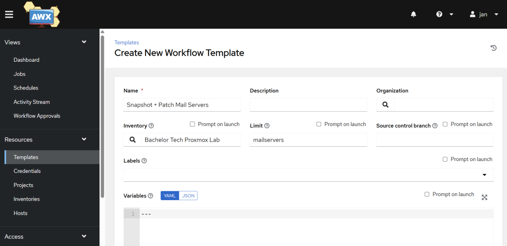 Set up a workflow template that will create a snapshot via Proxmox API before patching a host.