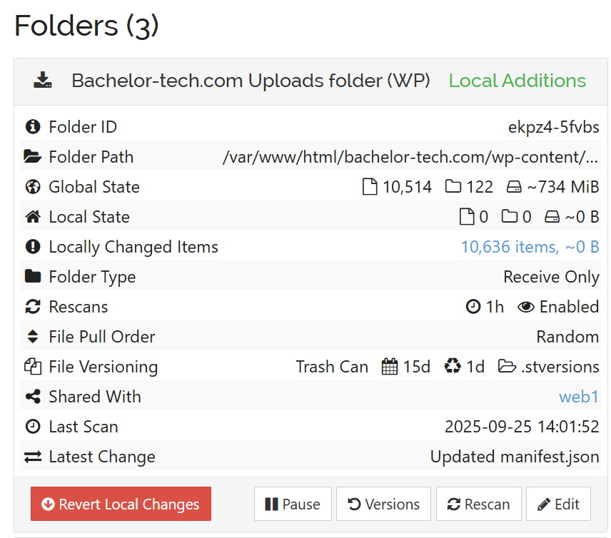 Screenshot of how to revert local changes on the affected web server where data loss occurred.