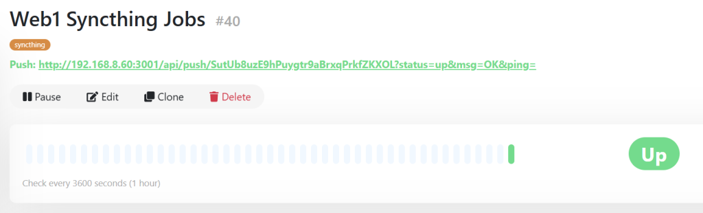 Screenshot from UptimeKuma showing that the job results reached it.