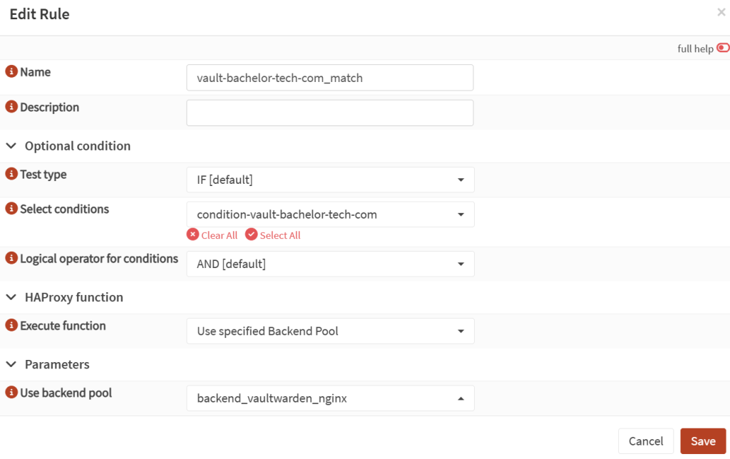 Add a rule for what is to happen when the condition is matched on HAProxy on OPNSense.
