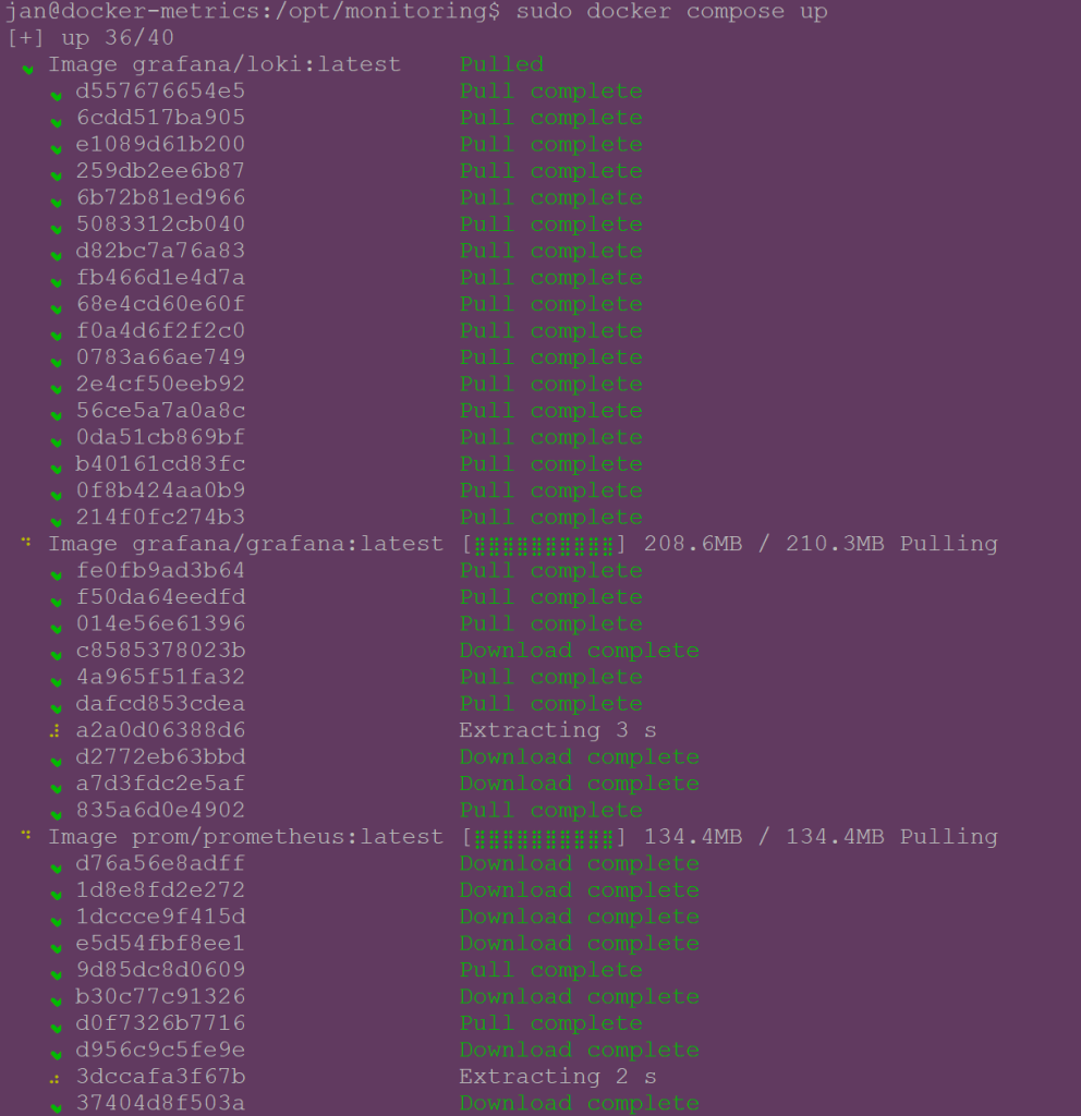 Screenshot from Docker showing images being downloaded upon first use.