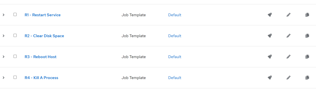 Screenshot from AWX showing all 4 jobs were configured.