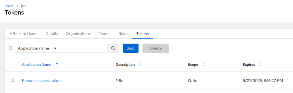Screenshot from AWX showing how an API key is created.